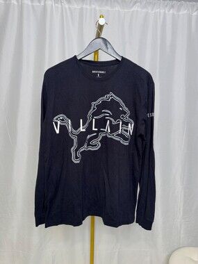 Custom Detroit Lions " Villian " Long Sleeve black Reflective Shirt Size LARGE